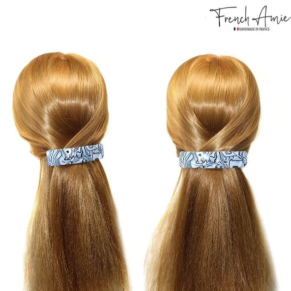 Long Rectangle Hair Clip Gray Magma Handmade Celluloid Automatic Style main image 4